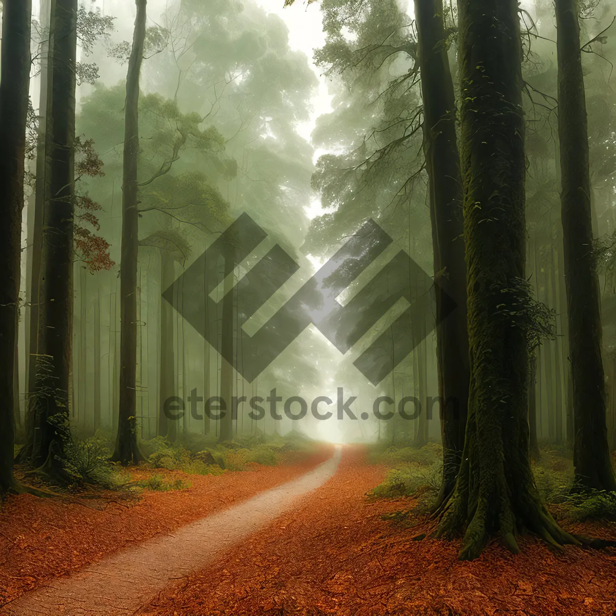 Picture of Idyllic Woodland Path in a Misty Forest