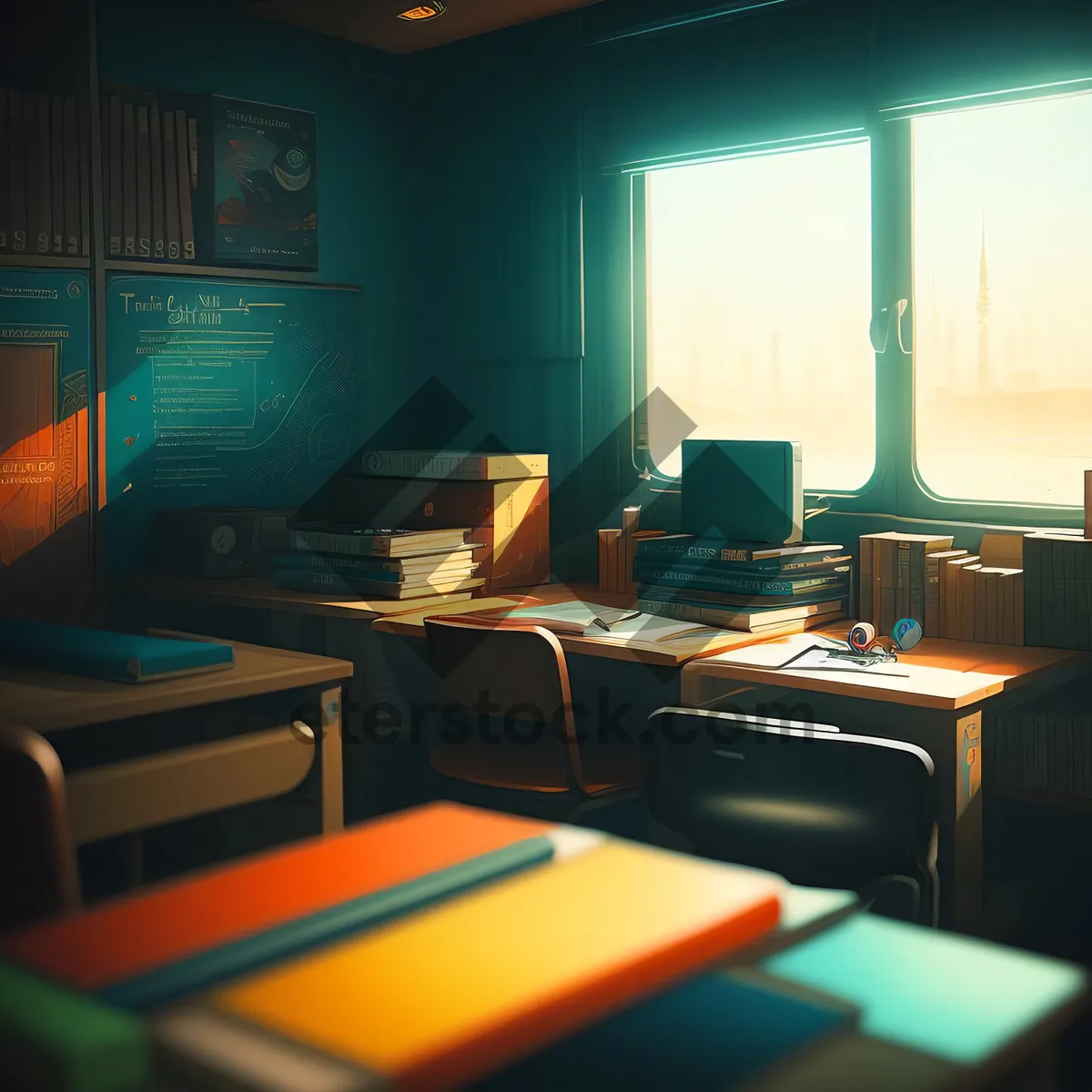 Picture of Modern Luxury Office Interior with Wood Furniture and Sofa