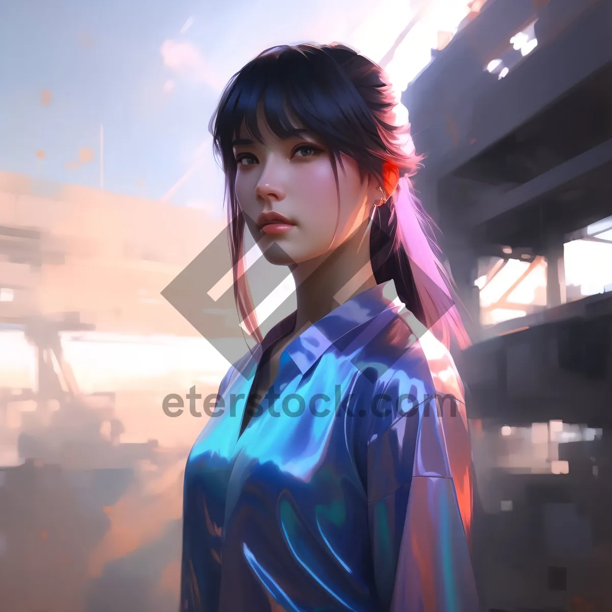 Picture of Attractive brunette businesswoman in stylish robe, smiling happily.