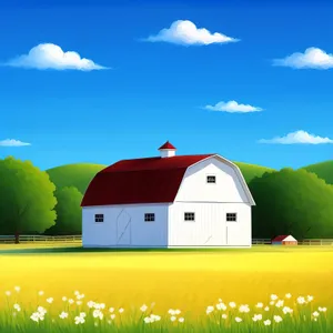 Sunny countryside landscape with idyllic barn