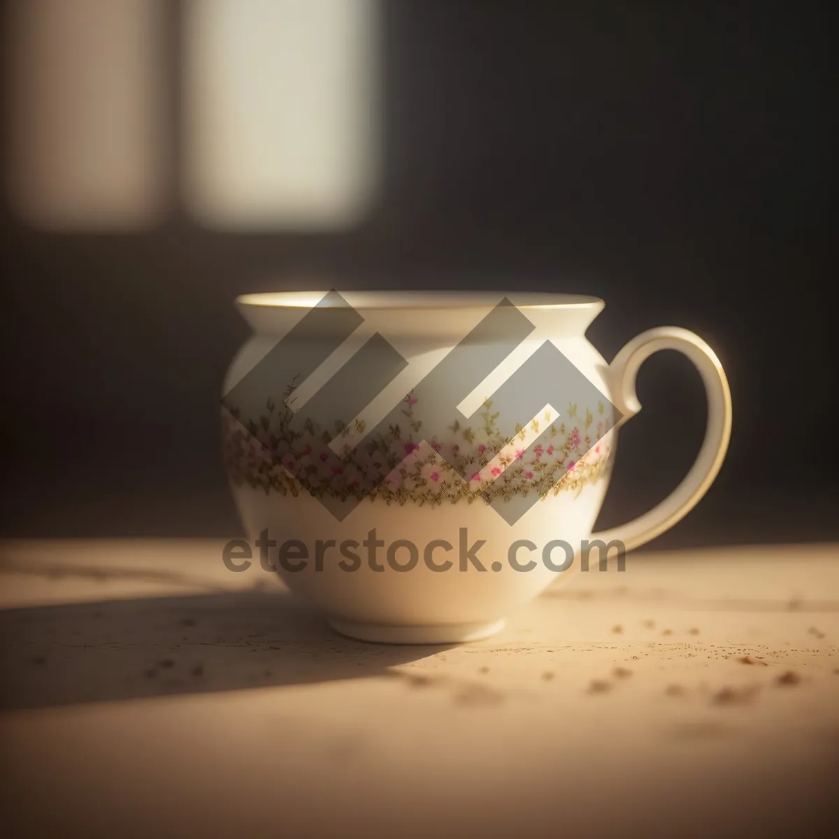 Picture of Hot coffee in a ceramic mug with saucer.