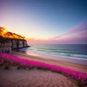 Golden Seaside Sunset over Ocean Waves