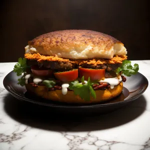 Delicious Grilled Cheese Burger with Fresh Salad.