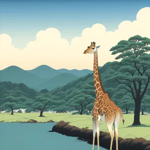 Tall Giraffe in African Safari Wildlife