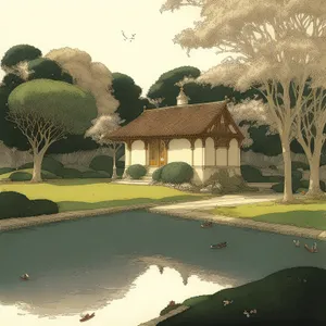 Skyline course with fountain and tree at resort