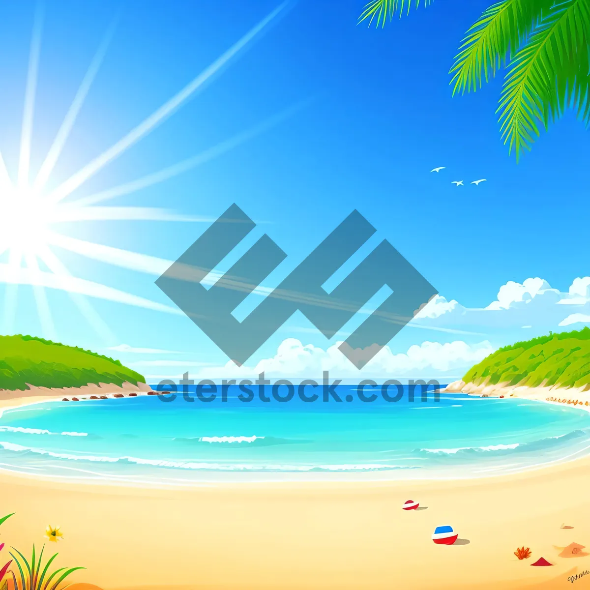 Picture of Summer Serenity: Modern Graphic Wave Wallpaper with Light and Sky