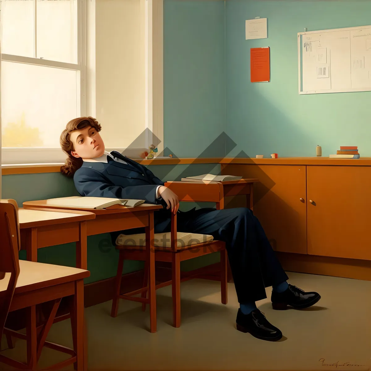 Picture of Modern Classroom with People and Furniture