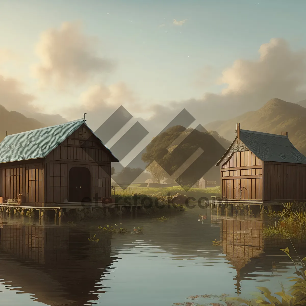 Picture of Serene waterside retreat nestled among scenic landscapes.