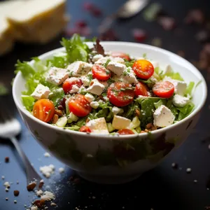 Delicious gourmet salad with fresh vegetables and cheese.