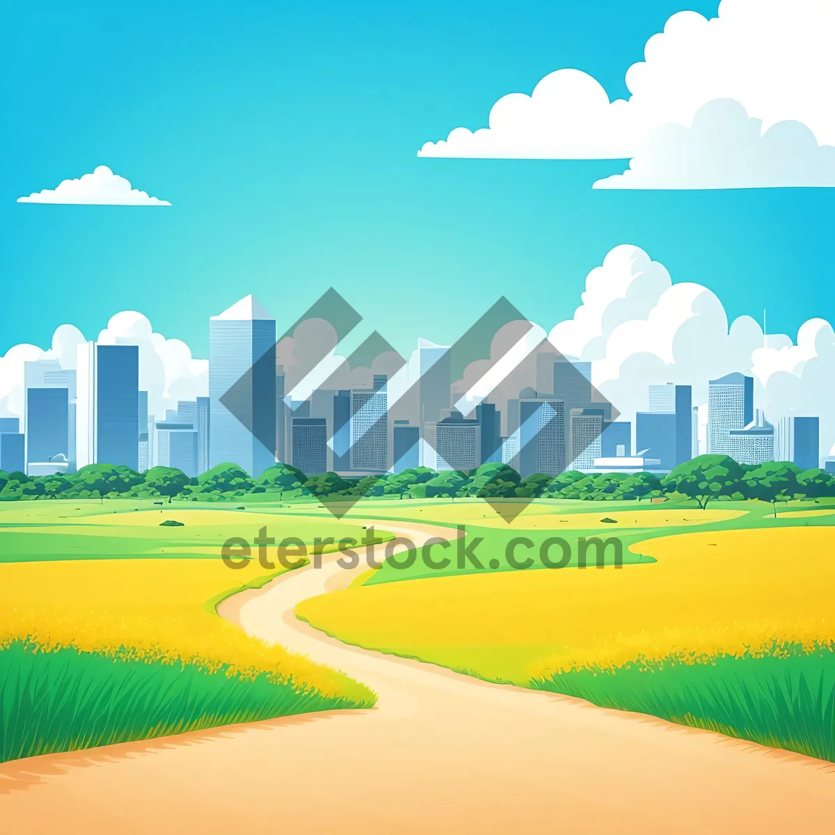 Picture of Idyllic Summer Landscape with Rolling Hills and Big Blue Sky