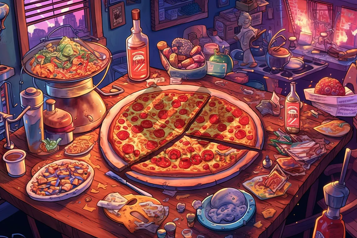 Picture of Delicious gourmet pizza at a restaurant meal.