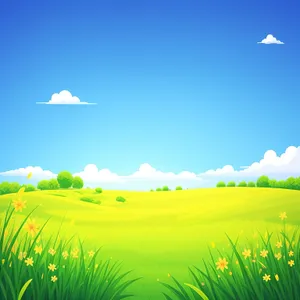 Serene countryside landscape with lush green meadows.