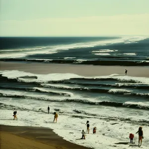 Serene Sunset Beachscape with Gently Rolling Waves.