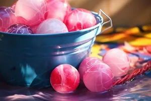 Colorful Egg and Radish Celebration on Pink Plate