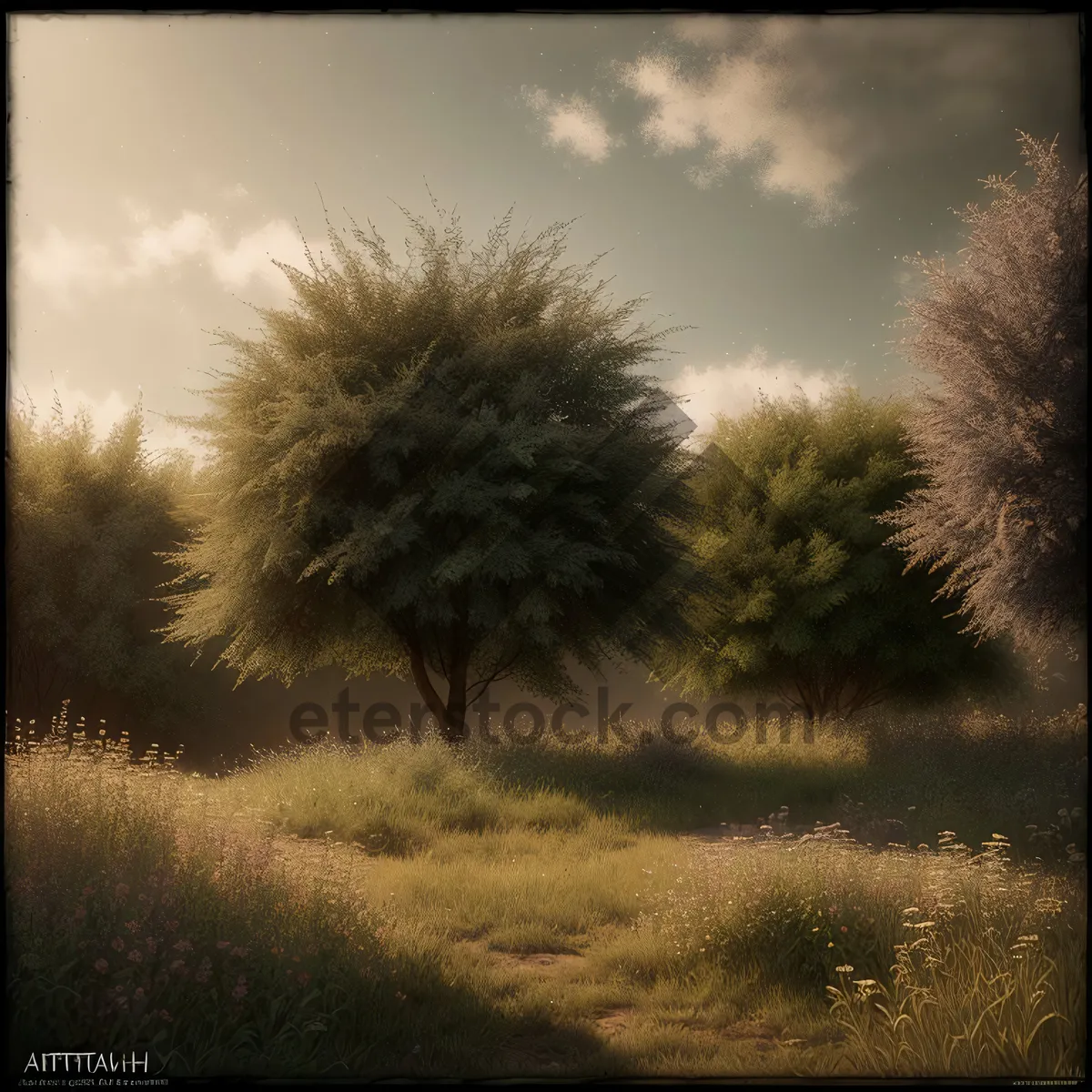 Picture of Golden Horizon: Tranquil Sunset Over Rural Landscape