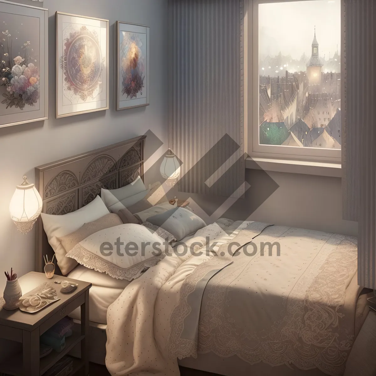 Picture of Modern Bedroom Interior with Luxurious Furniture and Cozy Bed