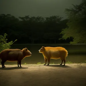 Wild Boar Grazing in Rural Field