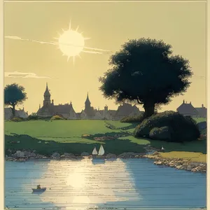 Serene Waterscape: Lakeside Bliss with Majestic Sky