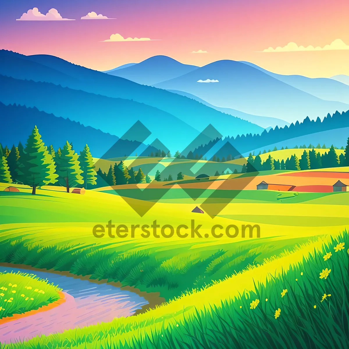 Picture of Idyllic Golf Course amidst Scenic Countryside and Clear Skies