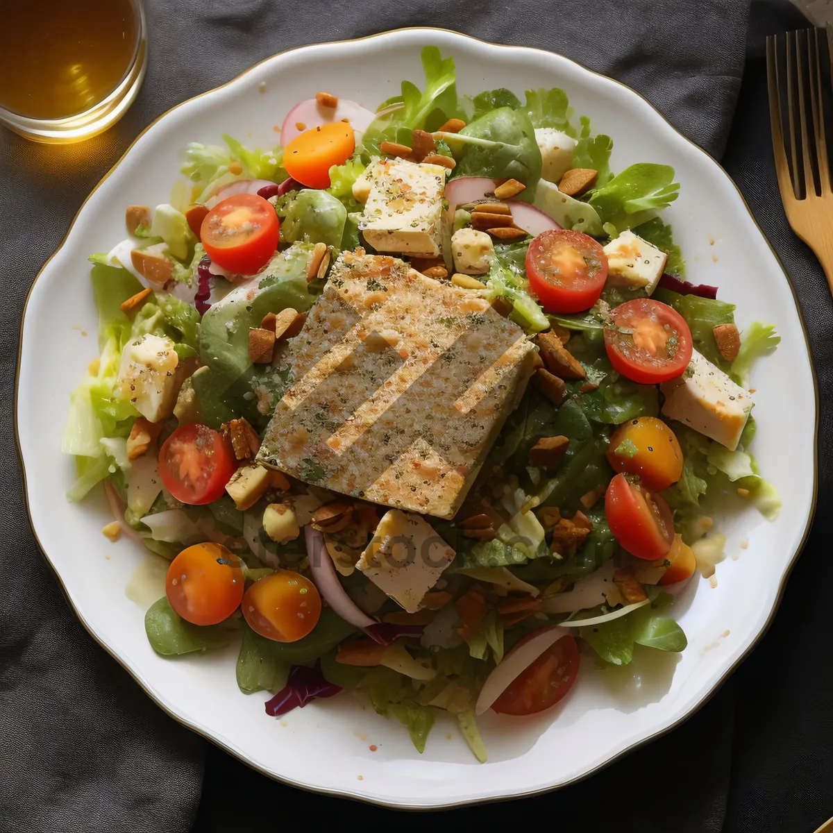 Picture of Gourmet Salad Plate with Fresh Vegetables and Cheese