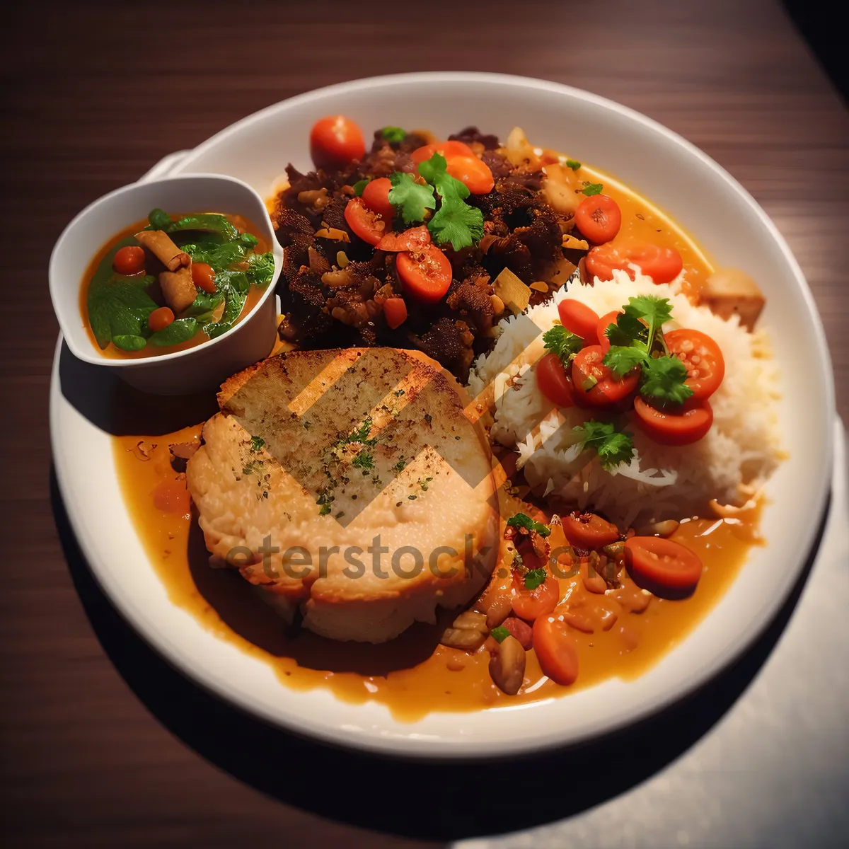 Picture of Healthy Grilled Steak with Vegetable Salad and Sauce