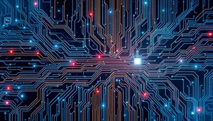 Digital circuit board with pattern of menorah lights.