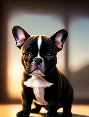 Cute Terrier Bulldog Puppy sitting, looking adorable and wrinkled