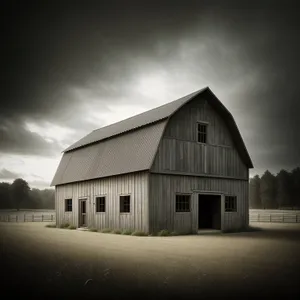 Rustic Farmhouse against Idyllic Countryside Sky
