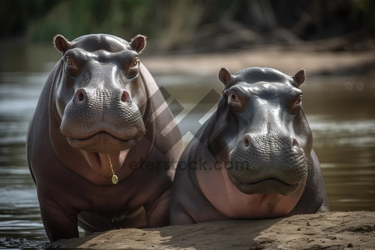 Picture of African wildlife: Rhino and hippo on safari