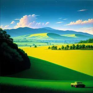 Vibrant Sunset Over Rural Meadow and Sky
