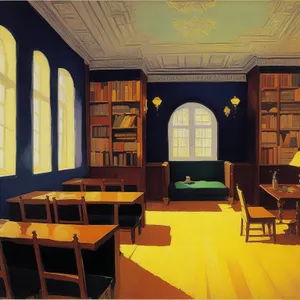 Old Library Hall with Wooden Furniture