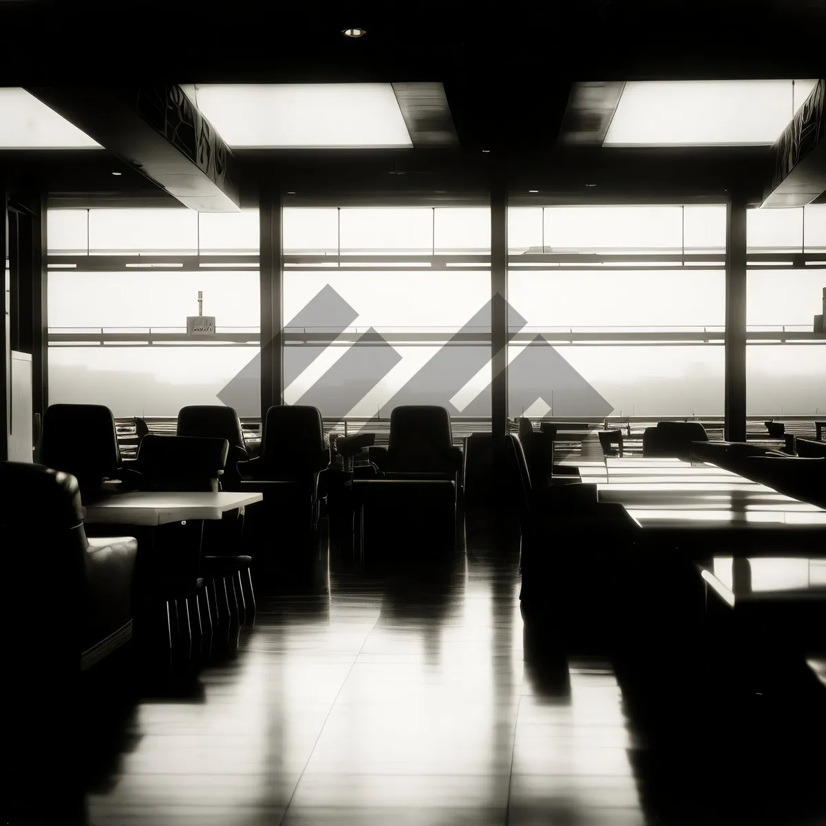 Picture of Modern Classroom Interior with Glass Windows and Contemporary Furniture.