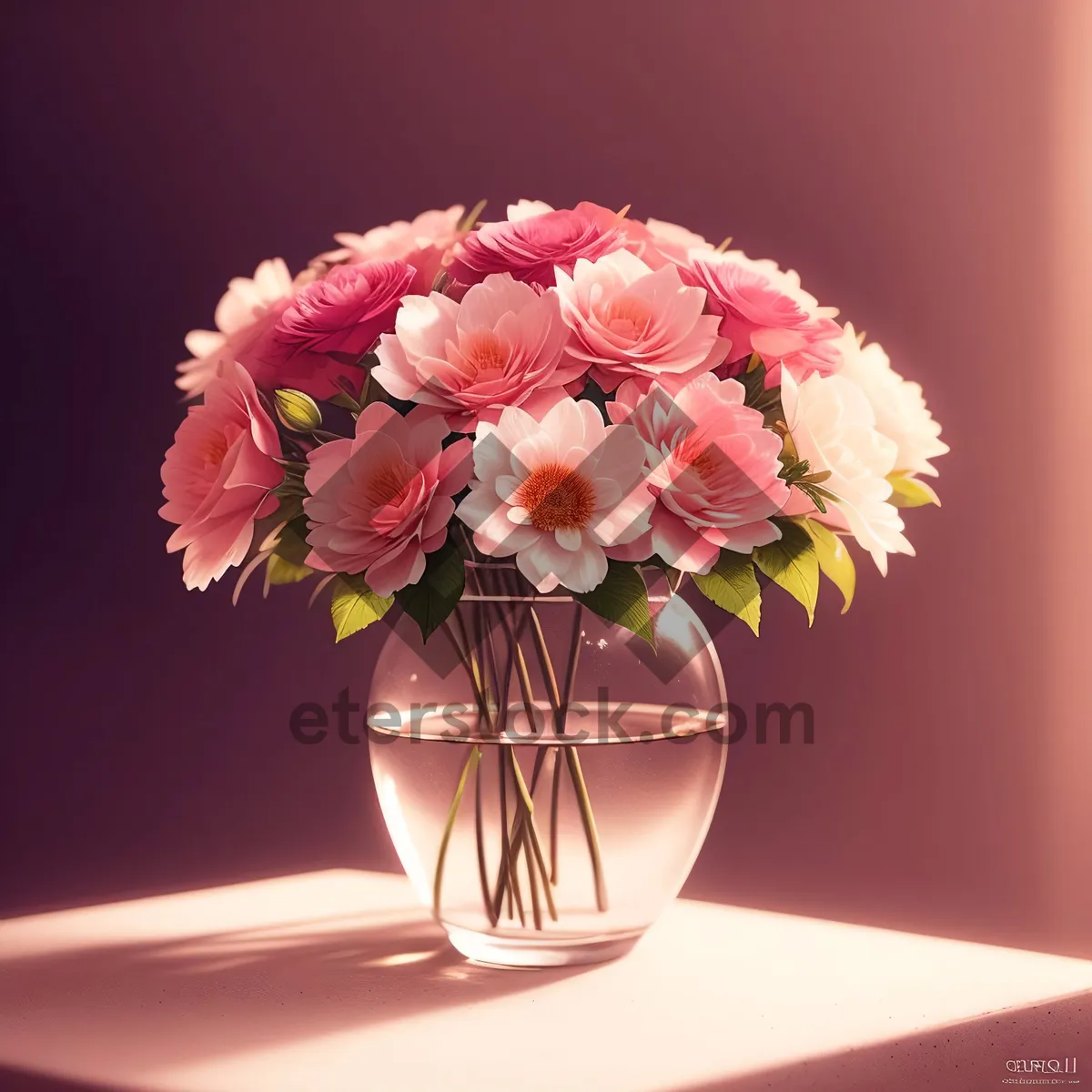 Picture of Romantic Pink Rose Bouquet in Vase