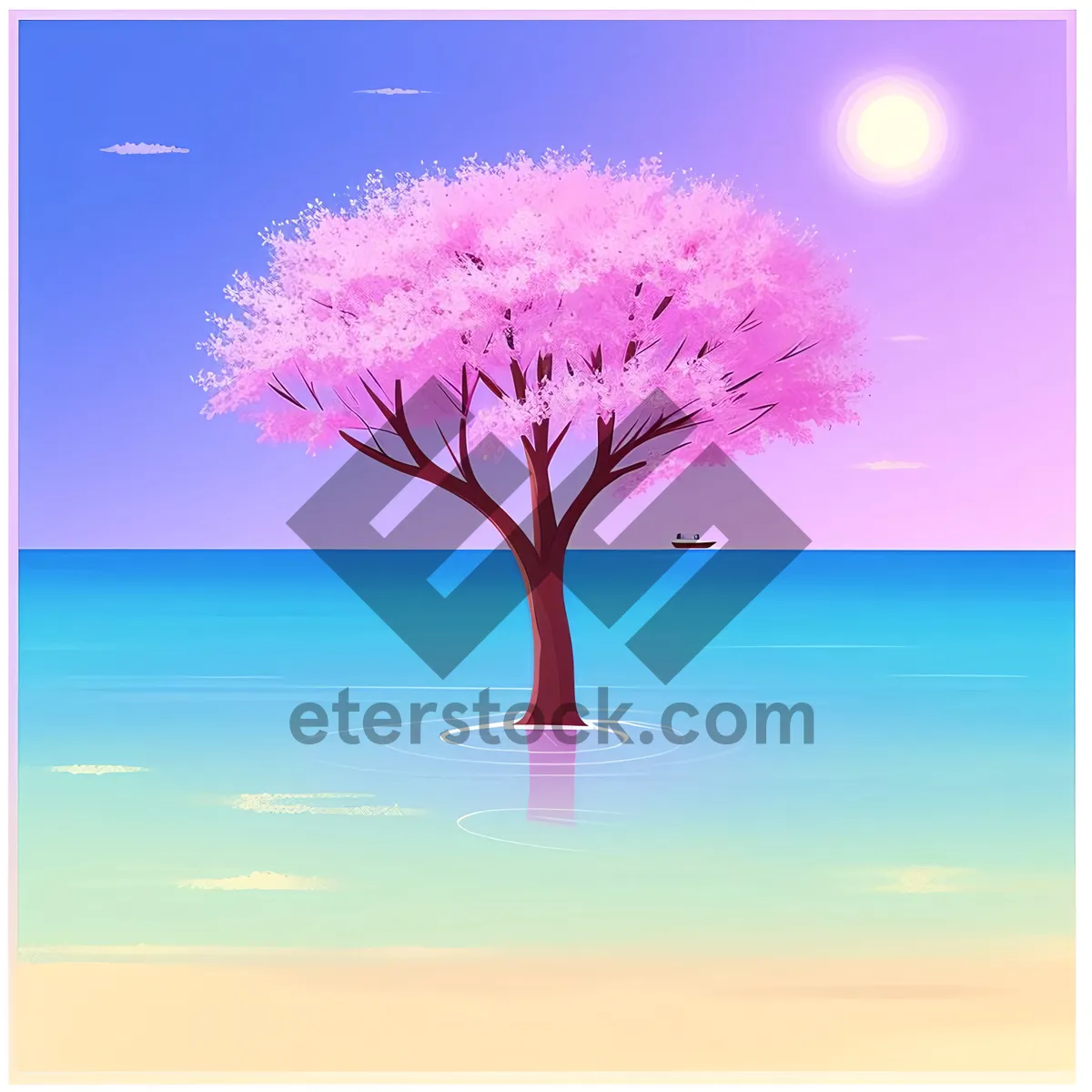 Picture of Summer Sky: Vibrant Landscape with Tree and Ocean