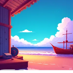 Sailing into the Sunset: Pirate Ship on the Open Sea