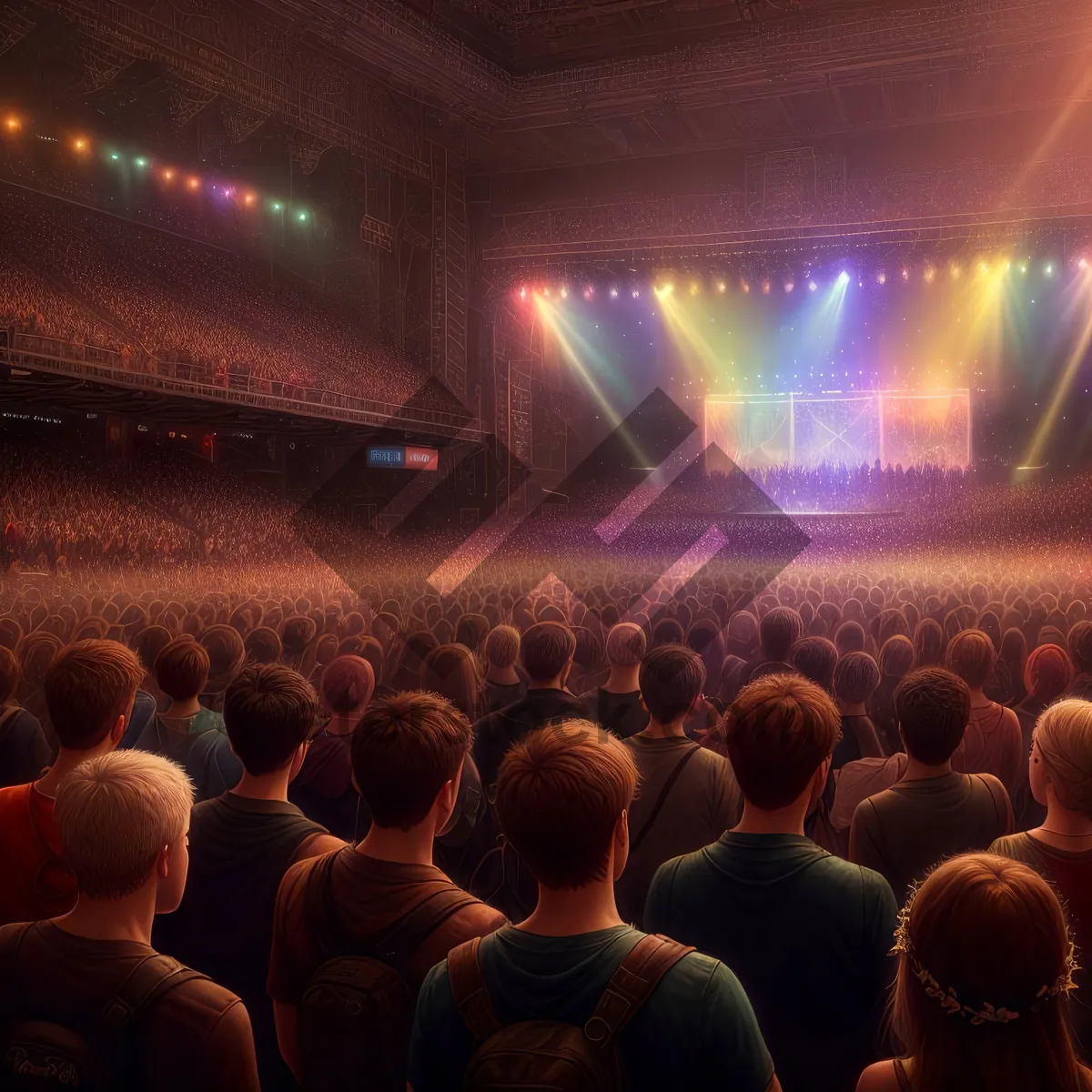 Picture of Nighttime Concert Crowd in Vibrant Theater Setting