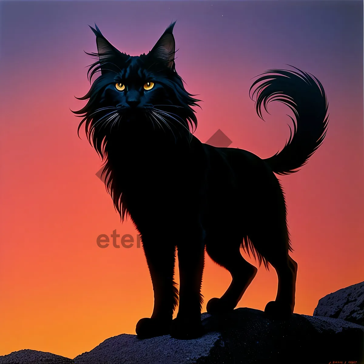Picture of Black Silhouette Kitty in Horse Sunset Sky