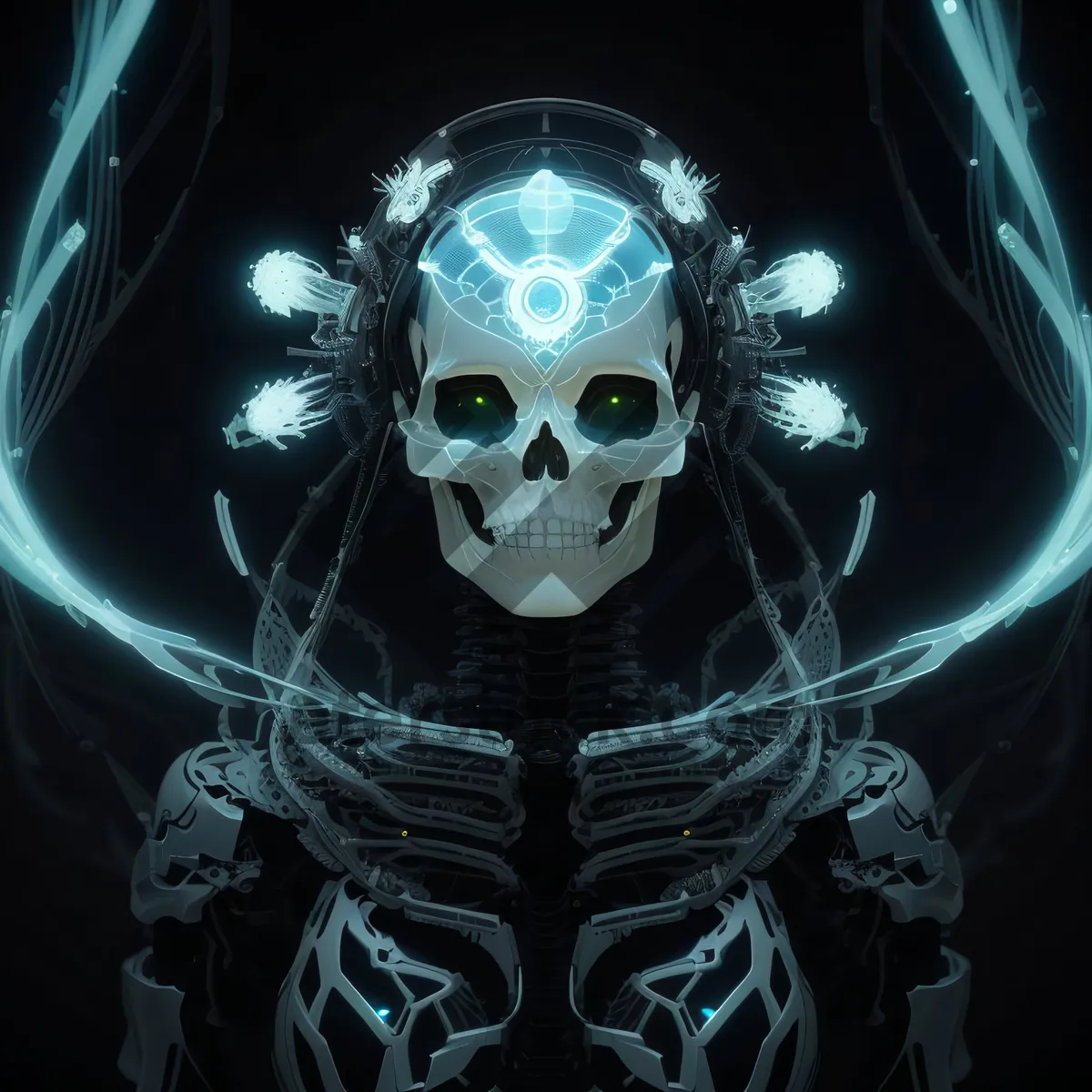Picture of Mysterious sorcerer in black mask at cemetery
