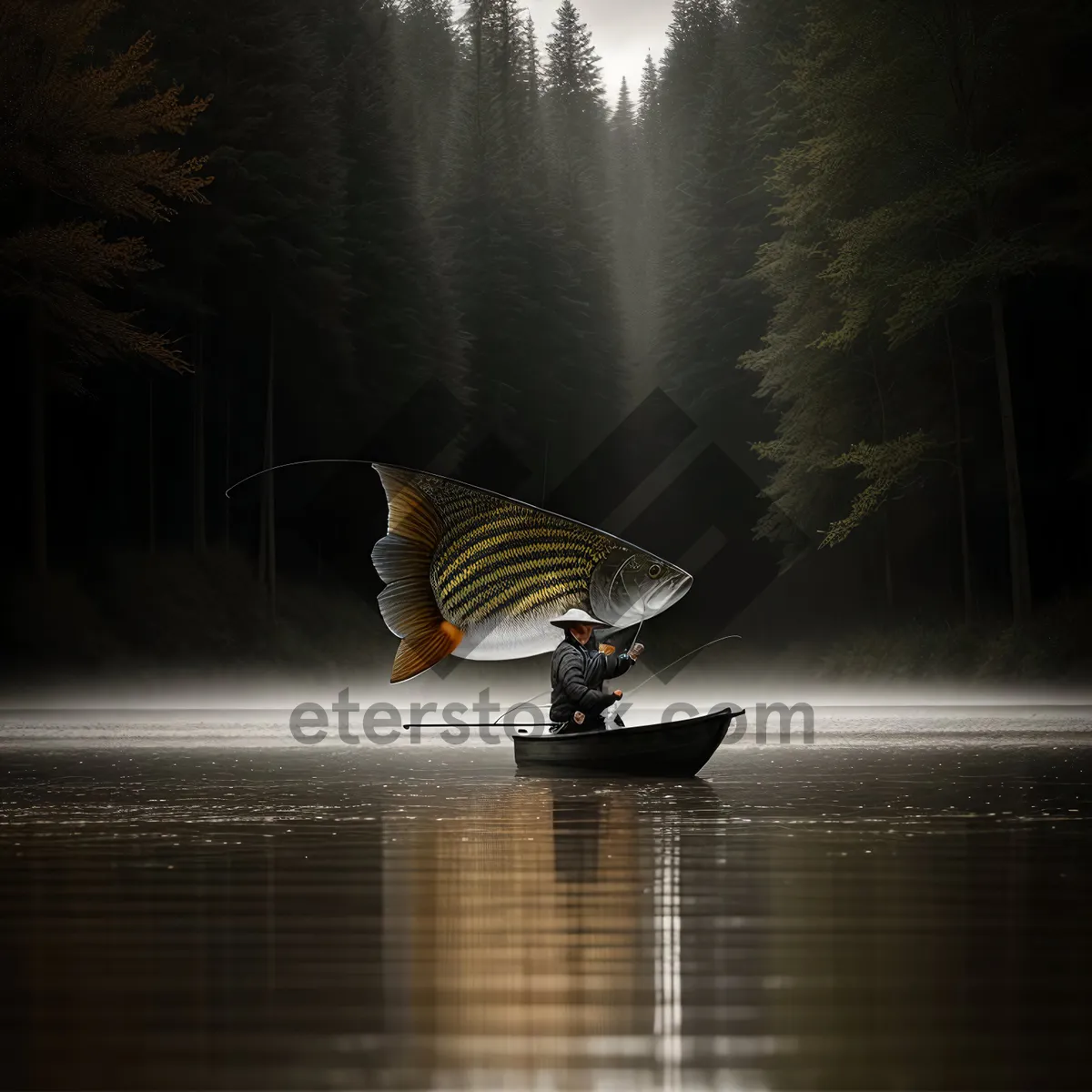 Picture of Water Reflections with Handcart at Lake