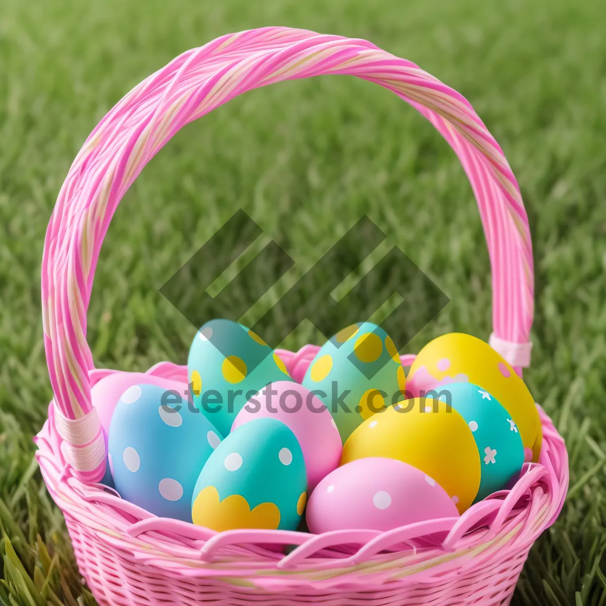 Picture of Easter Eggs in Wicker Basket for Spring Celebration