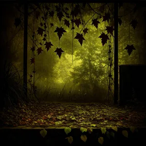 Autumn Forest Passage Through Aged Wall