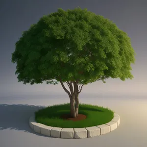 Bonsai tree in serene summer landscape