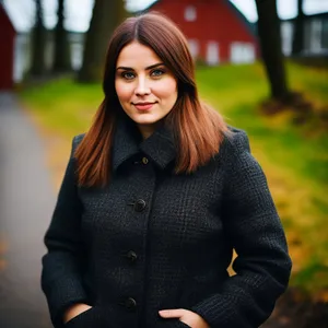 Adult fashion model with cute smile in business attire.