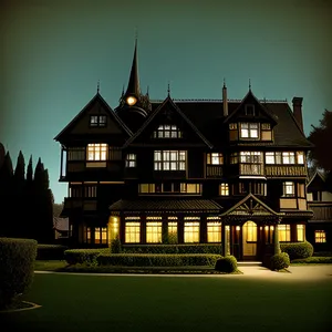 Palatial Residence Illuminated Against Historic Night Sky