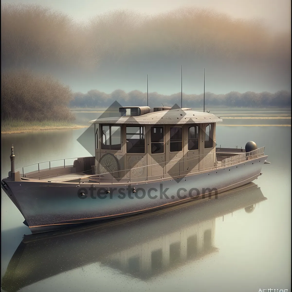 Picture of Seafaring Serenity: Fishing boat anchored in tranquil marina.