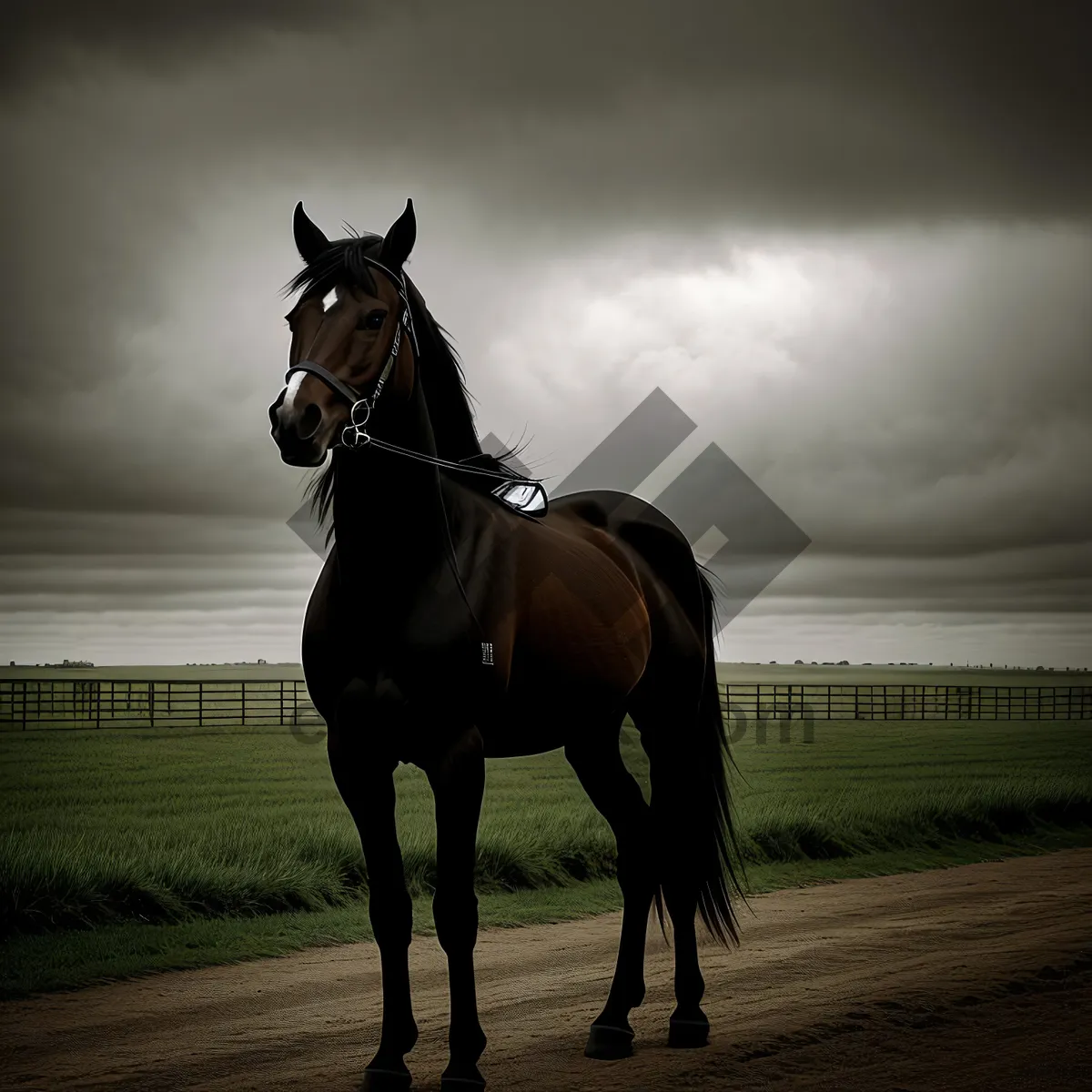 Picture of Majestic Thoroughbred Horse in Equestrian Gear