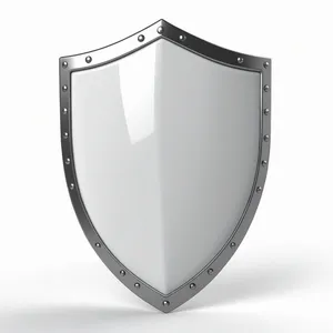 Shiny metal shield emblem with heart symbol and banner.