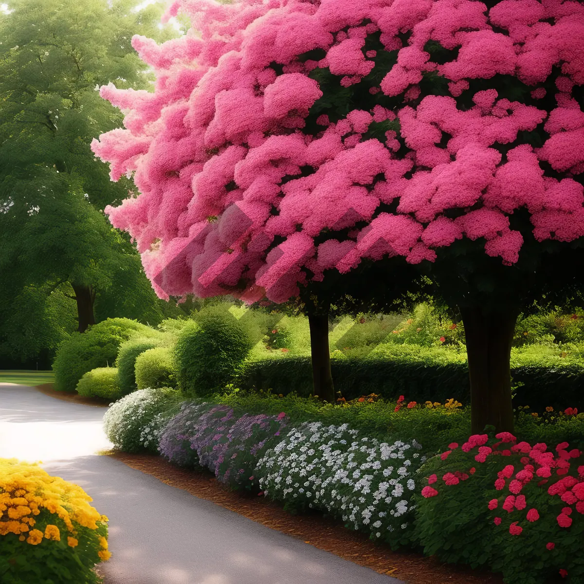 Picture of Vibrant Pink Hydrangea in Lush Garden