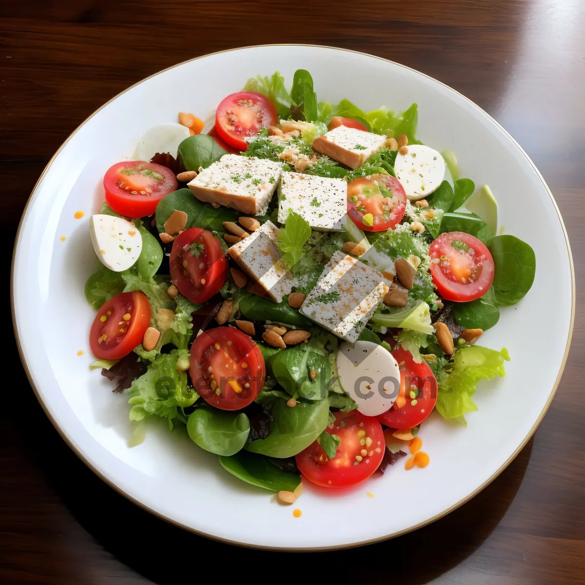 Picture of Delicious Gourmet Salad with Fresh Vegetables and Cheese