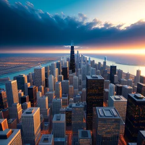 Metropolis at Sunset: Majestic Skyline Illuminated in the Evening Glow